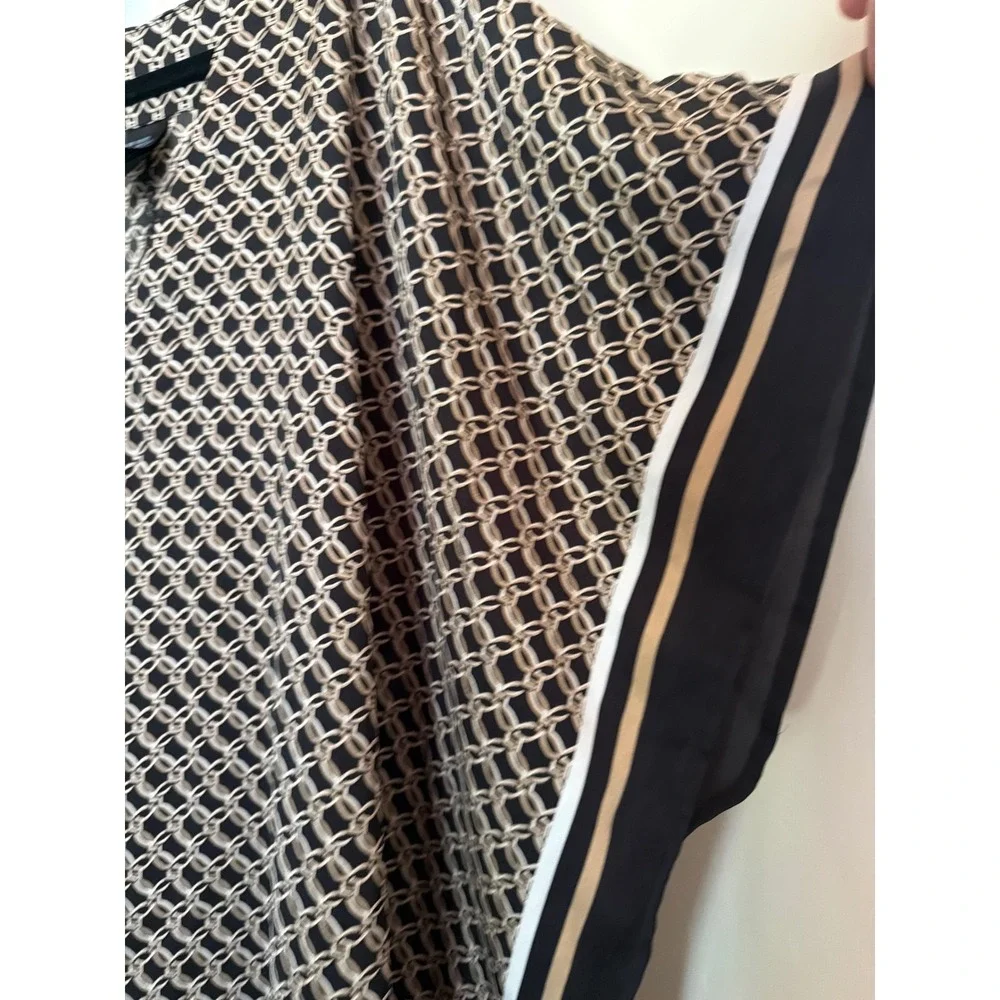 H&M Kaftan Tunic Black Tan Geometric Chain Link Print Oversized One Size Top - Picture 5 of 6